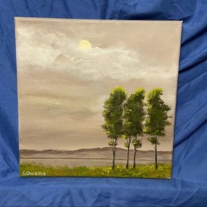 12x12 acrylic painting trees in moon light